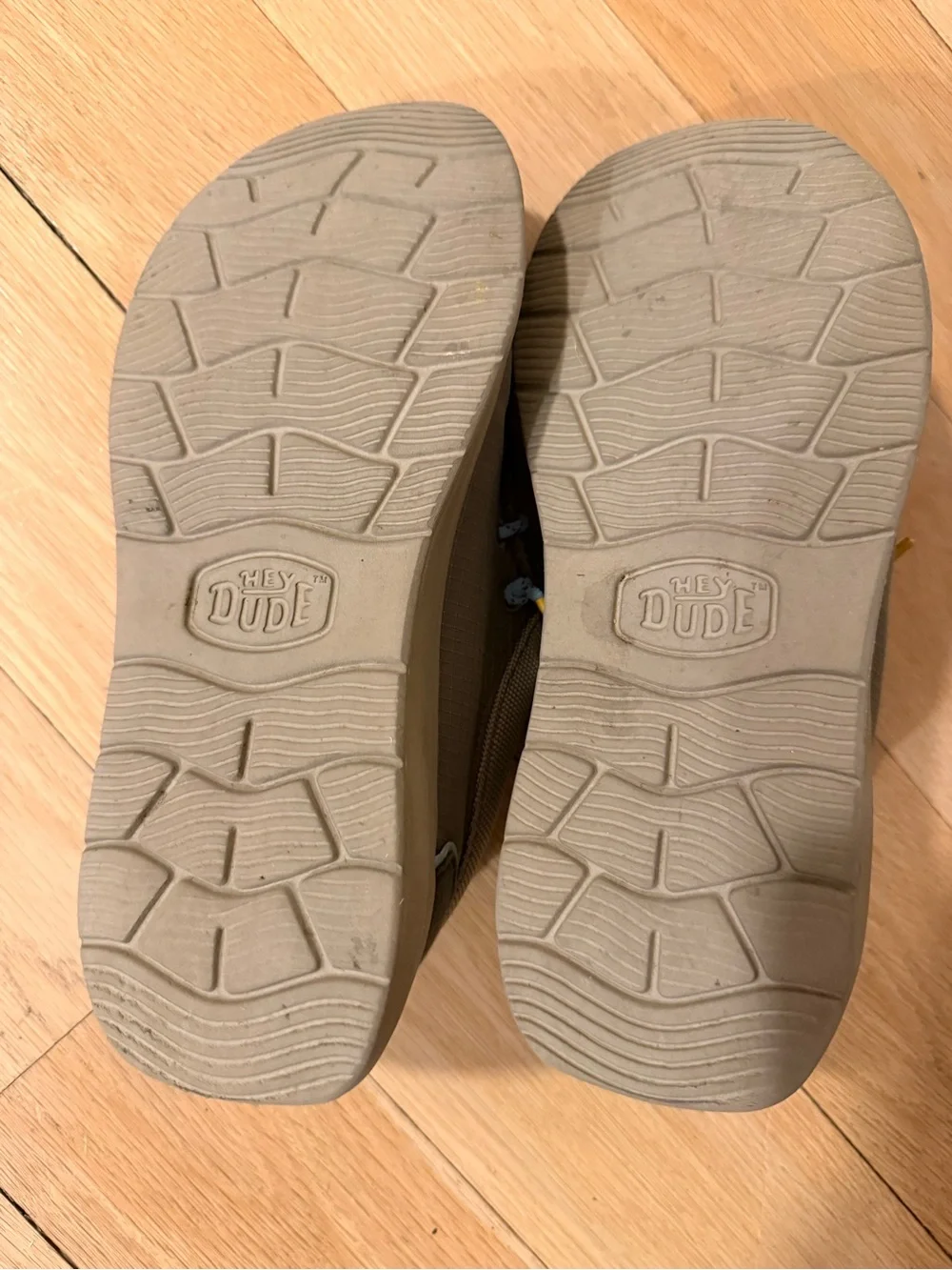 Hey Dude Men’s Tan Slip-On Loafers with Light Blue Laces